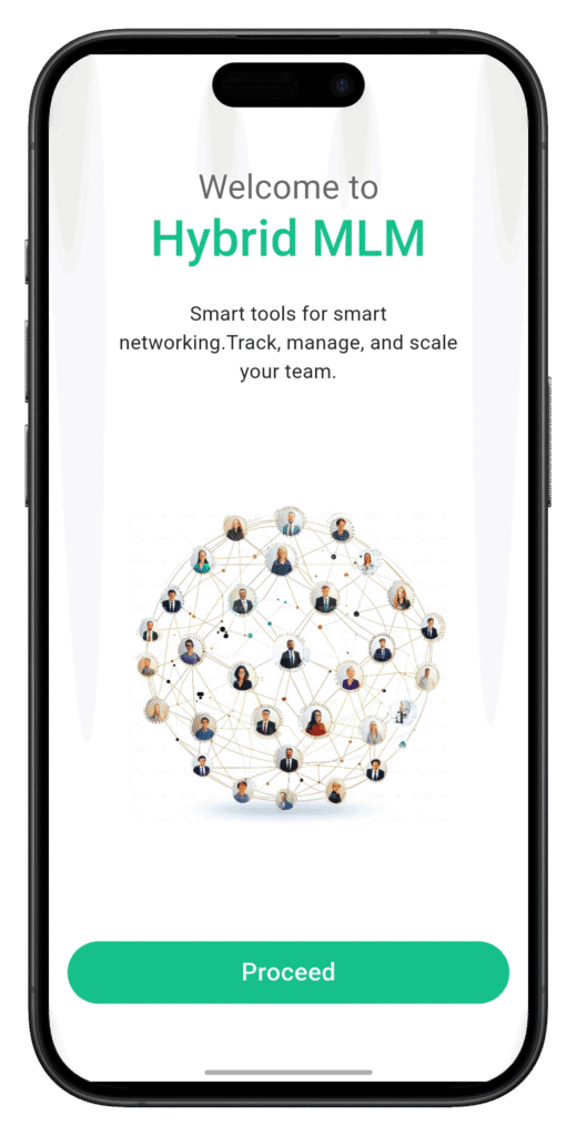 Hybrid MLM mobile app interface for managing network marketing business on Android and iOS
